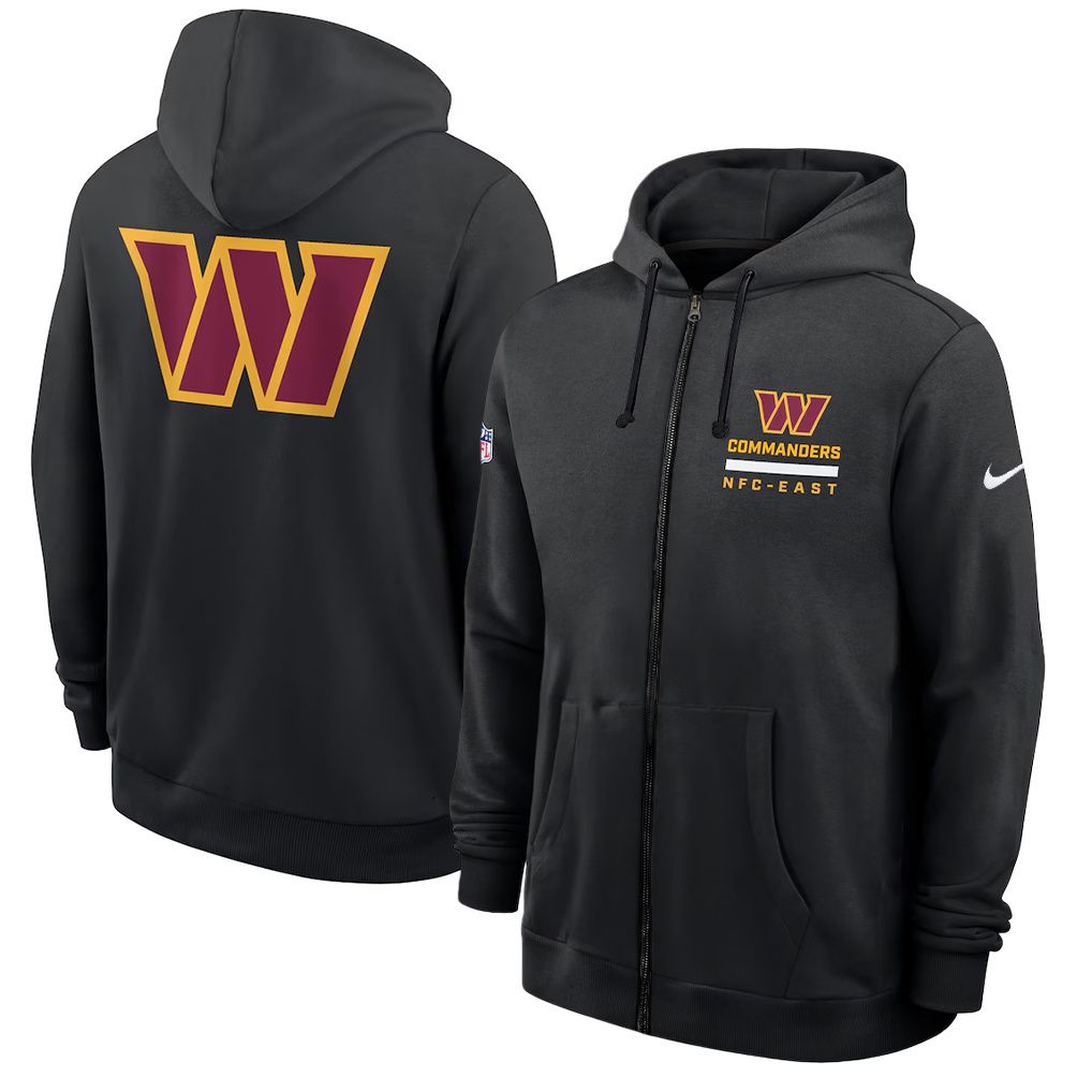 Men 2026 NFL Washington Commanders zip-up hoodie black 01